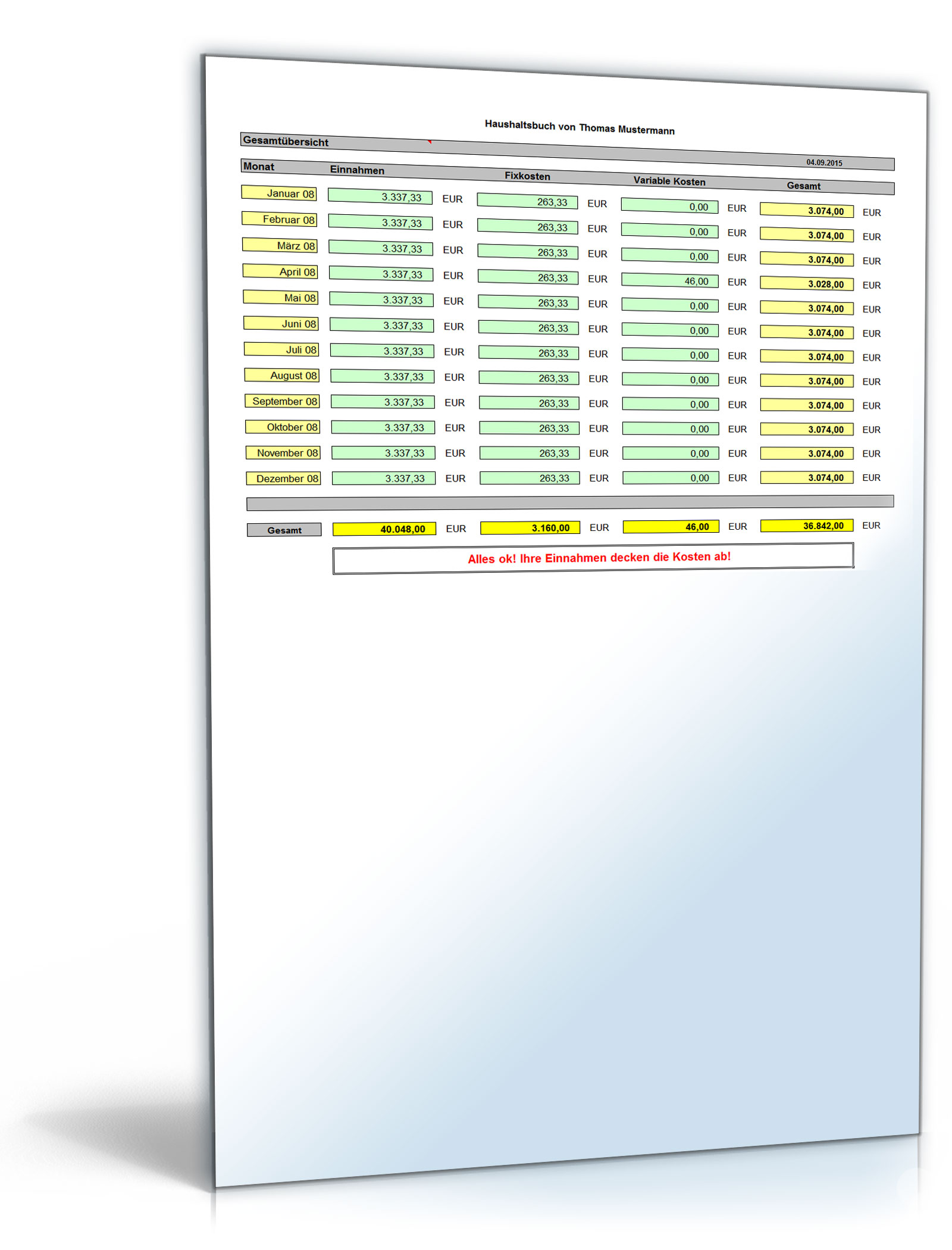 Das genial einfache Haushaltsbuch Deluxe unter Excel Dokument zum Download