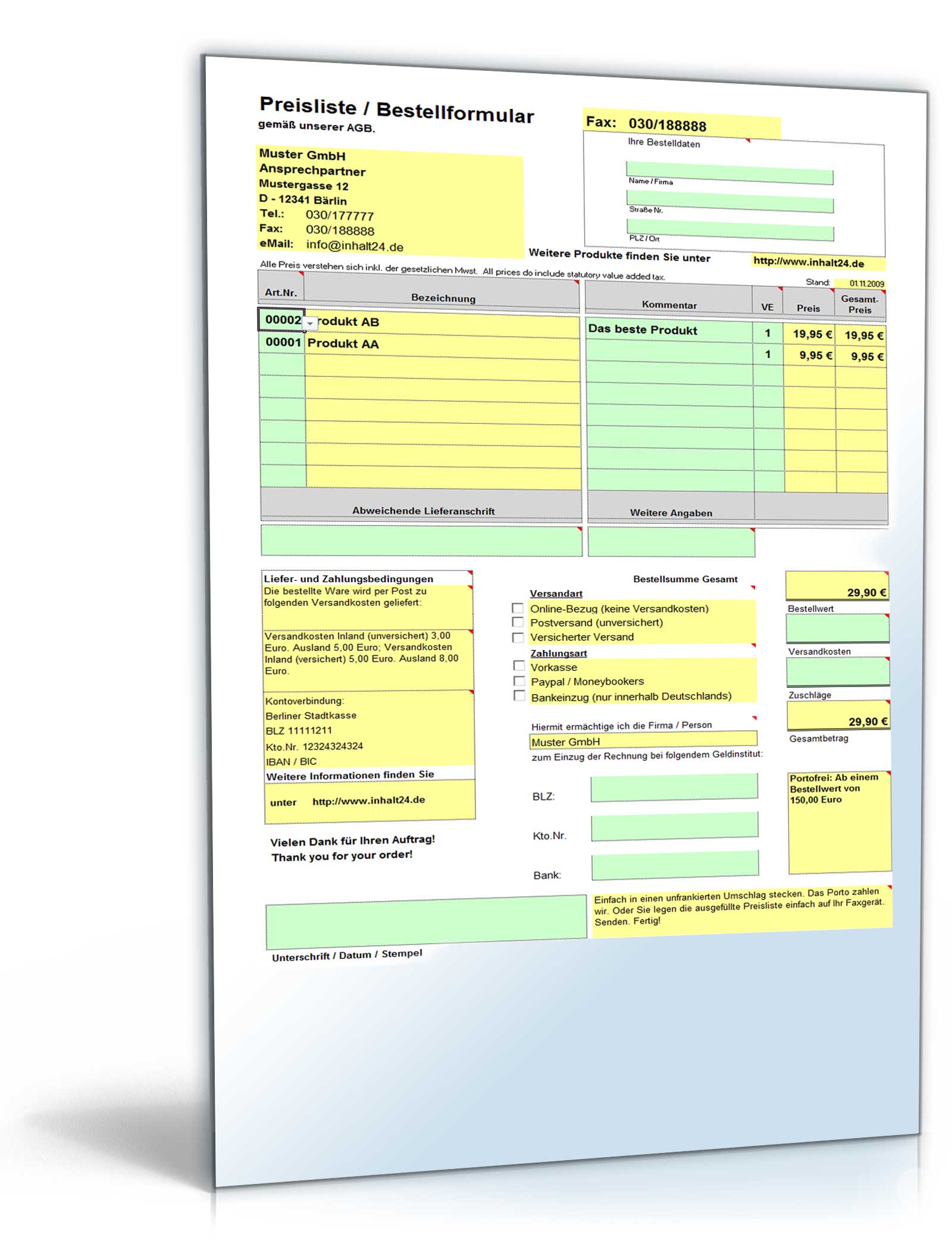 Genial einfache Preisliste mit Excel Dokument zum Download