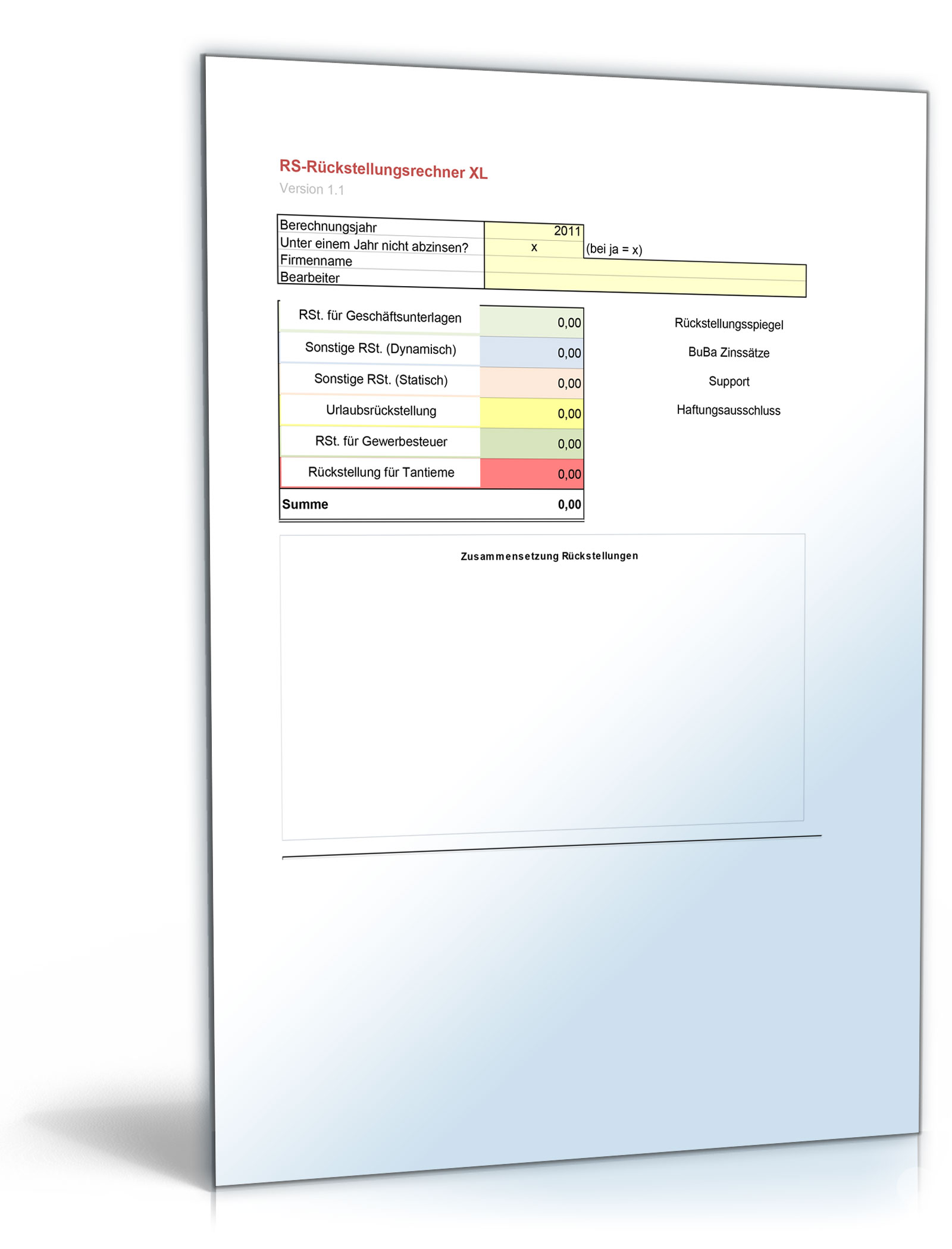 Rückstellungsrechner XL Dokument zum Download