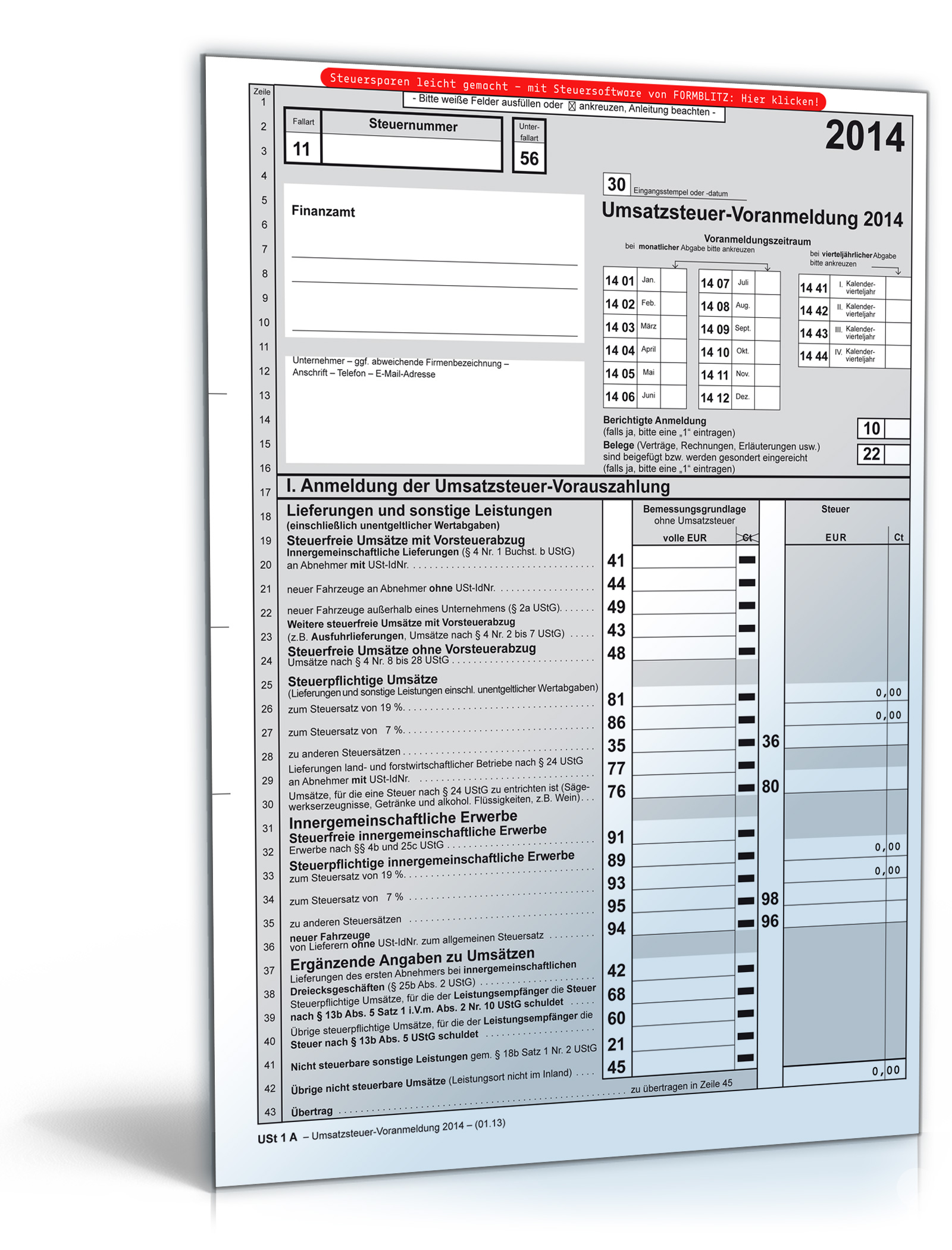 Umsatzsteuer-Voranmeldung 2014 Dokument zum Download