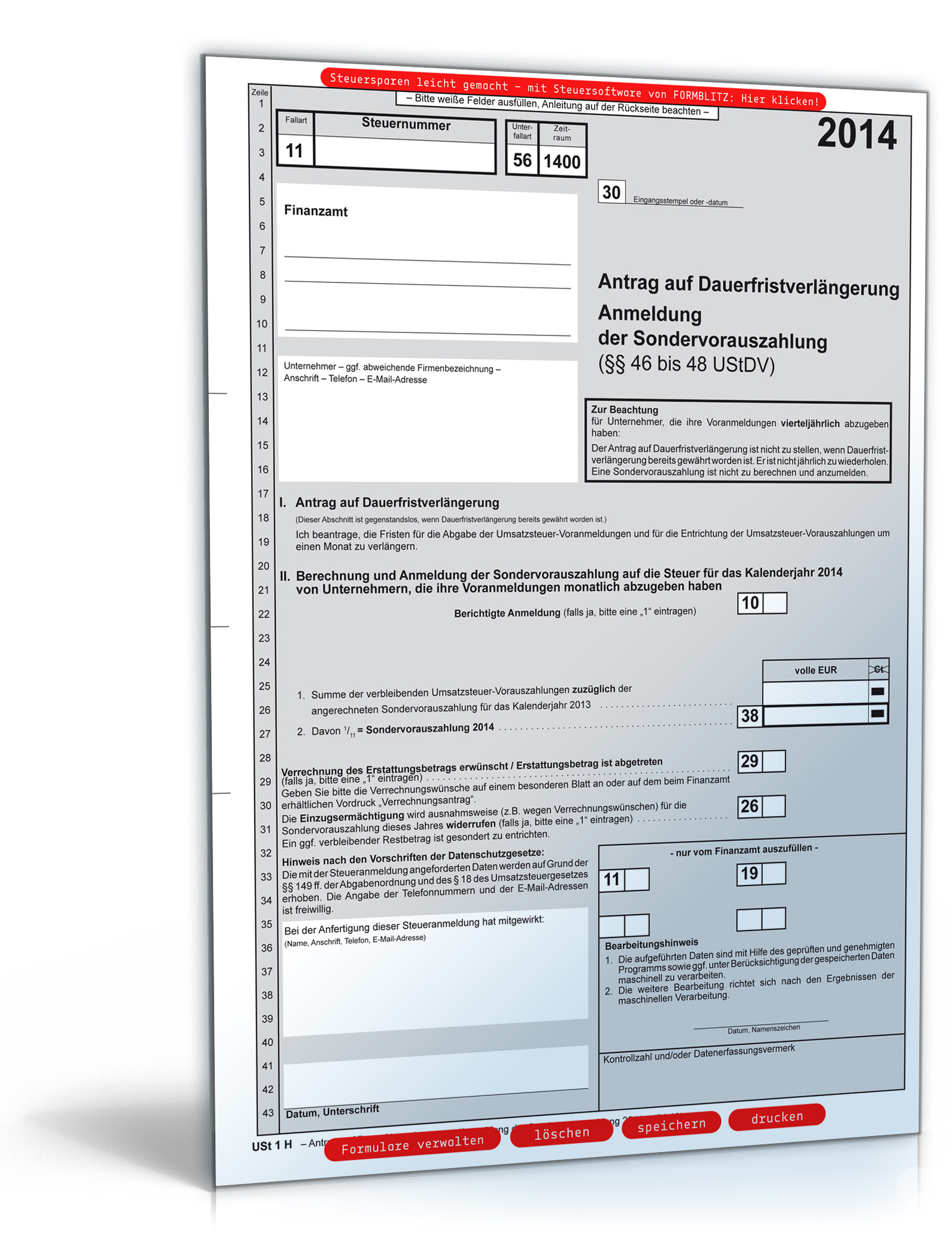 Antrag auf Dauerfristverlängerung 2014 Dokument zum Download