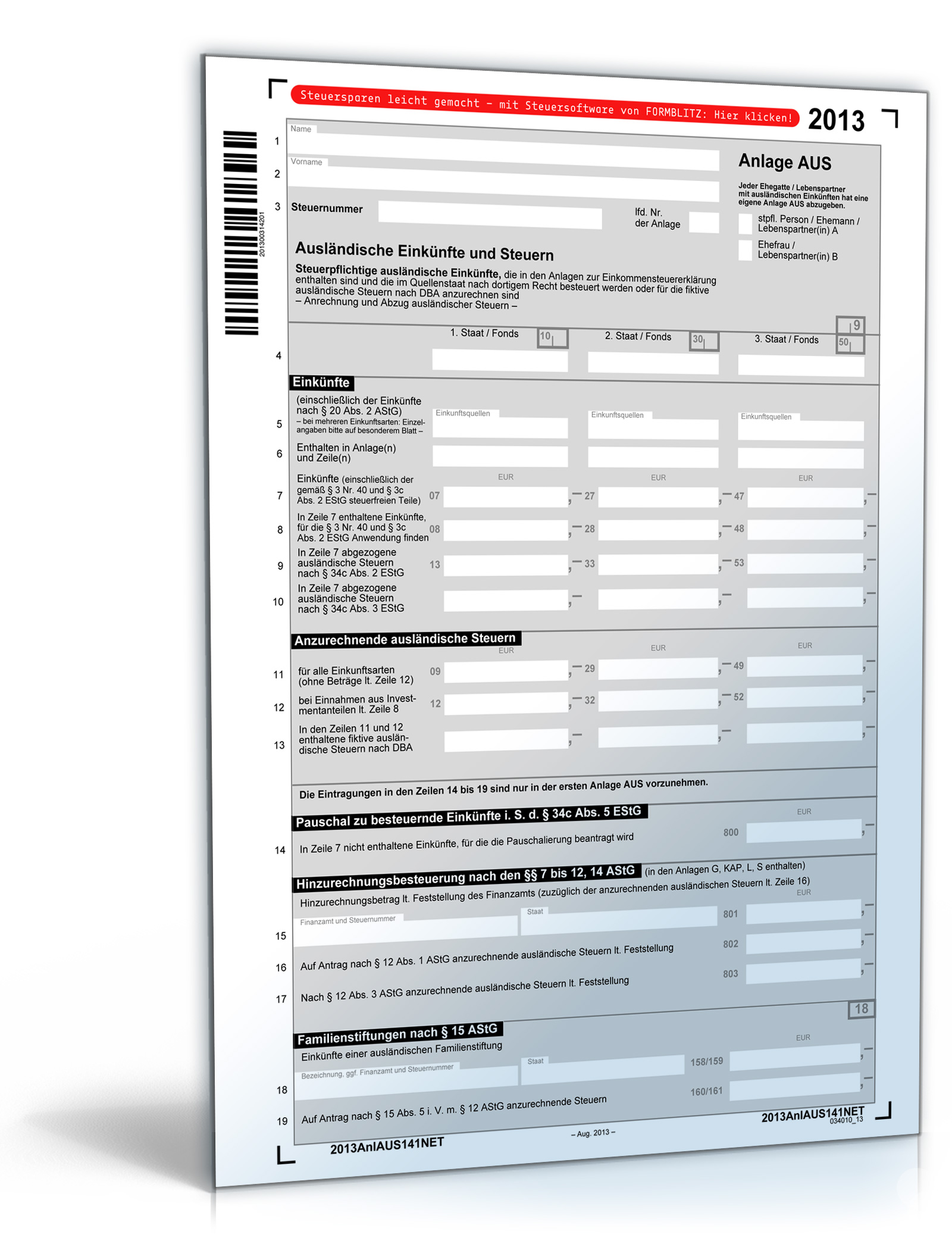 Anlage AUS 2013 Dokument zum Download