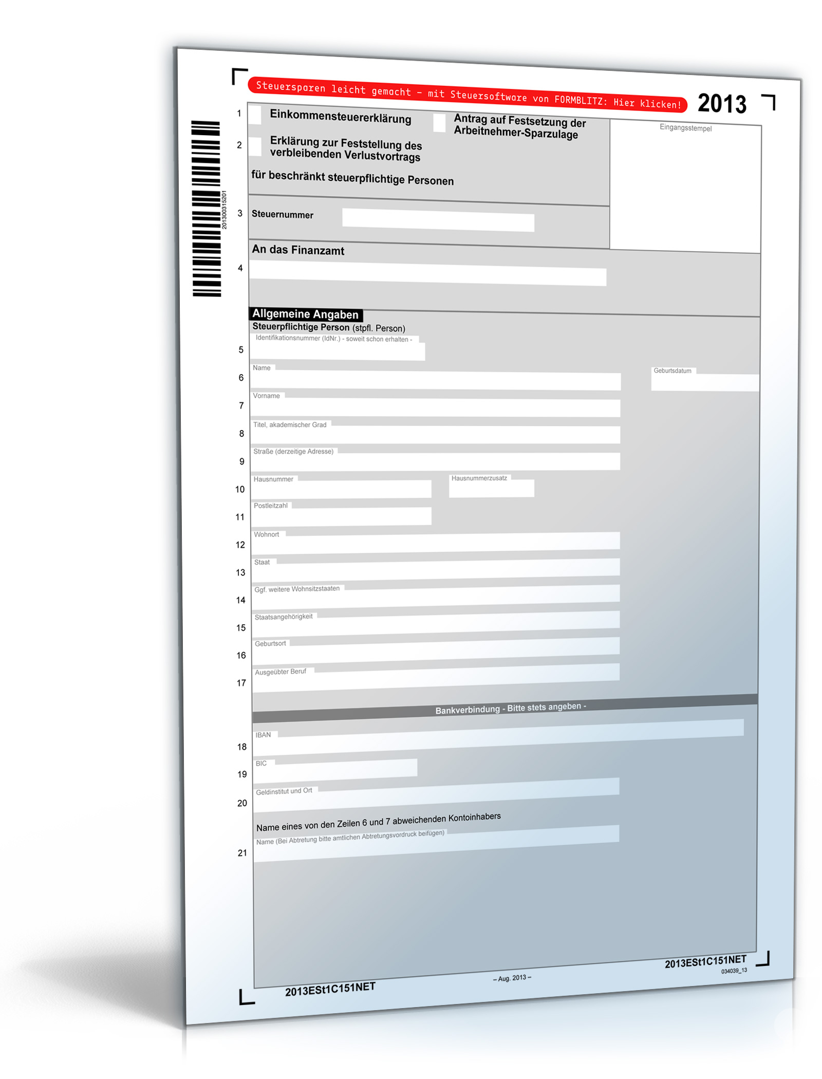 Einkommensteuererklärung 2013 Dokument zum Download