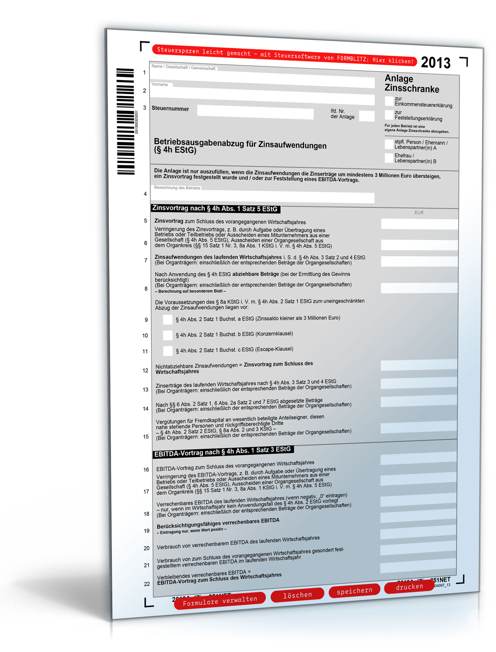 Anlage Zinsschranke 2013 Dokument zum Download