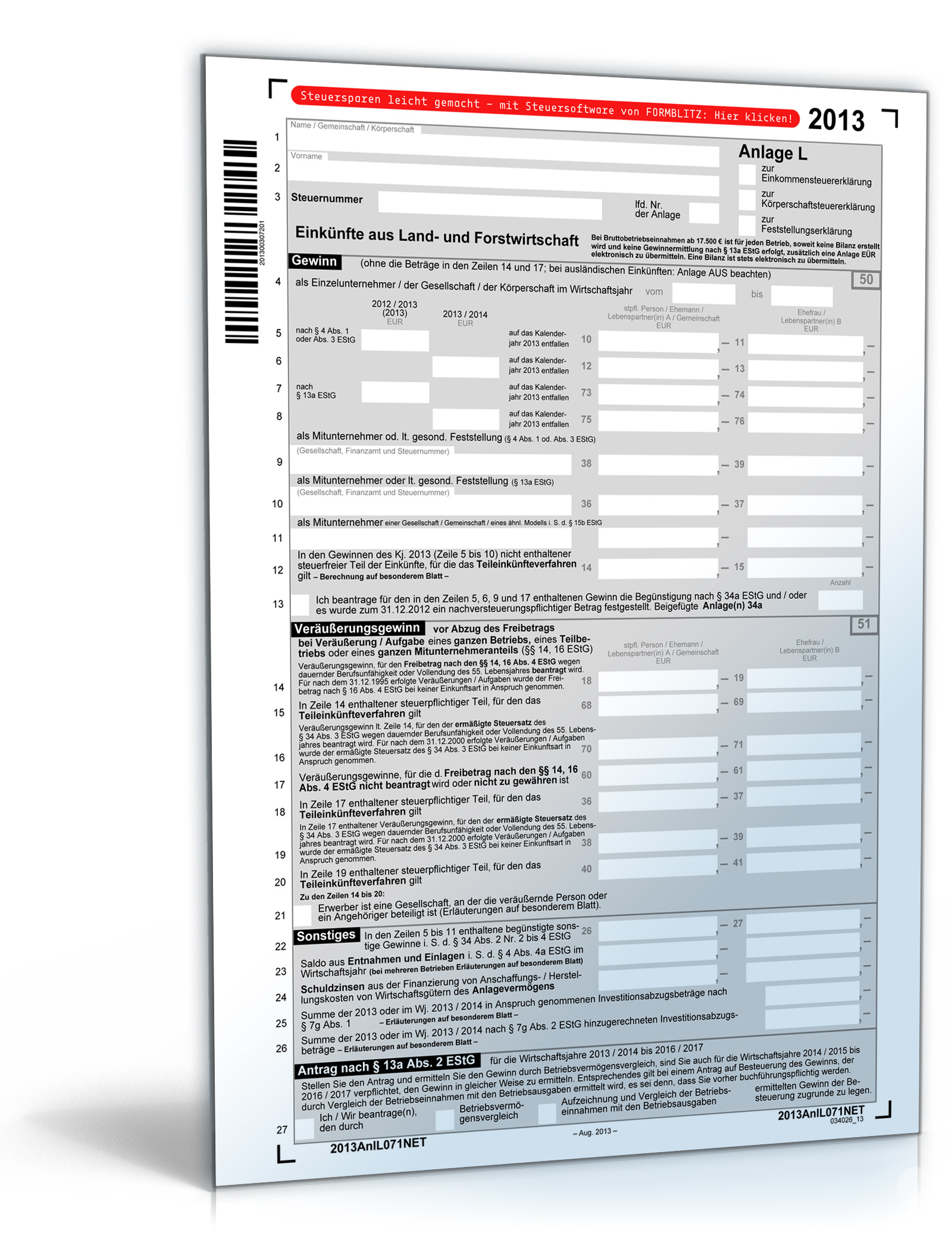 Anlage L 2013 Dokument zum Download