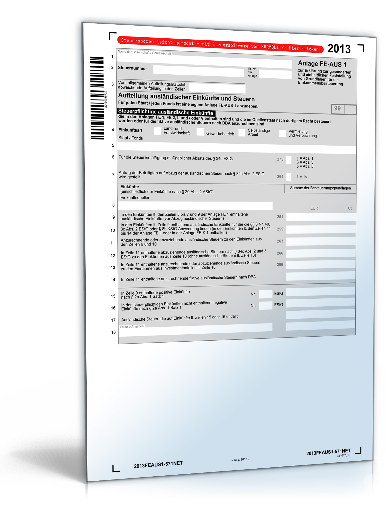 Anlage FE-AUS1 2013 Dokument zum Download