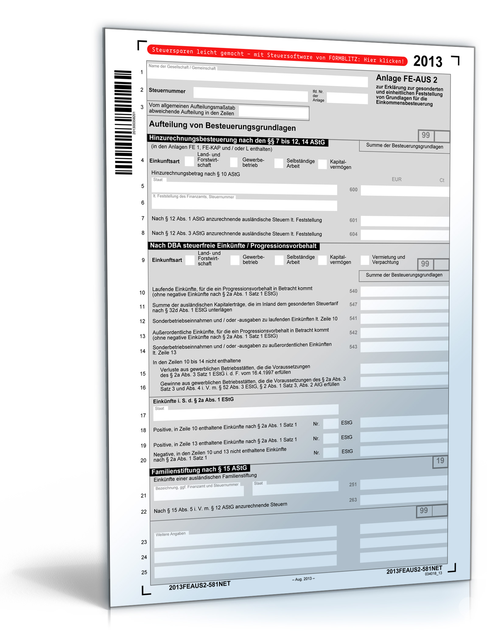 Anlage FE-AUS2 2013 Dokument zum Download