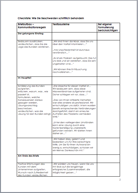 Checkliste - schriftliche Beschwerden Dokument zum Download