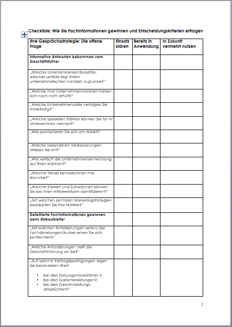 Checkliste - Verkaufsgespräche mit Geschäftskunden Dokument zum Download