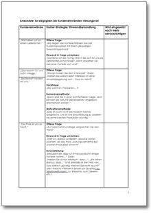 Checkliste - Kundeneinwänden wirkungsvoll begegnen Dokument zum Download