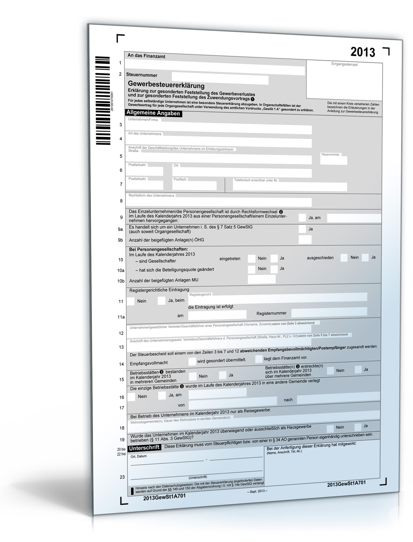 Gewerbesteuererklärung 2013 Dokument zum Download