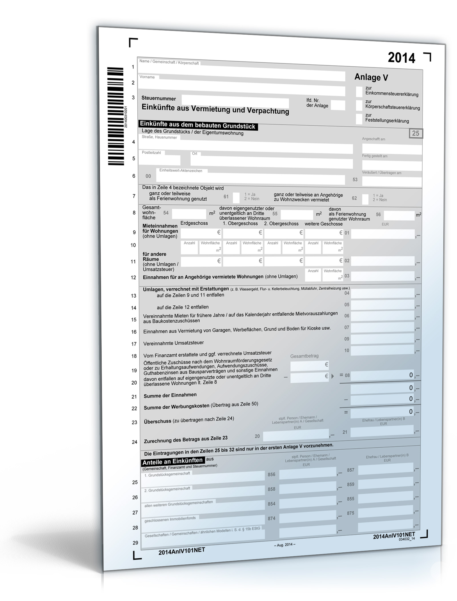 Anlage V 2014 Dokument zum Download