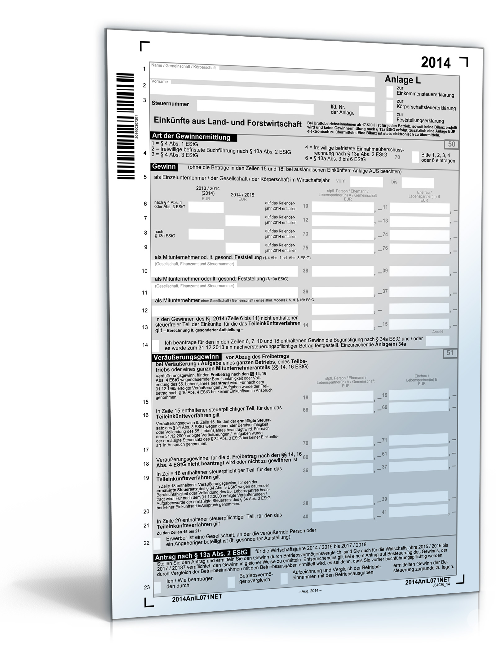 Anlage L 2014 Dokument zum Download