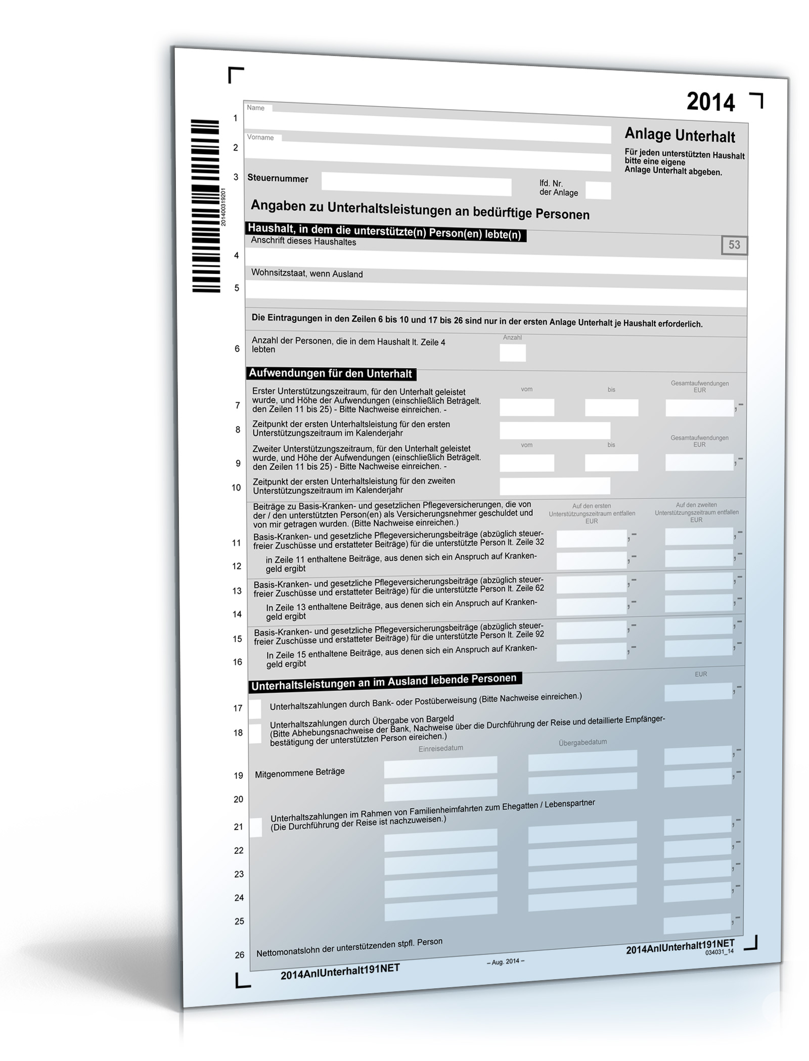 Anlage Unterhalt 2014 Dokument zum Download