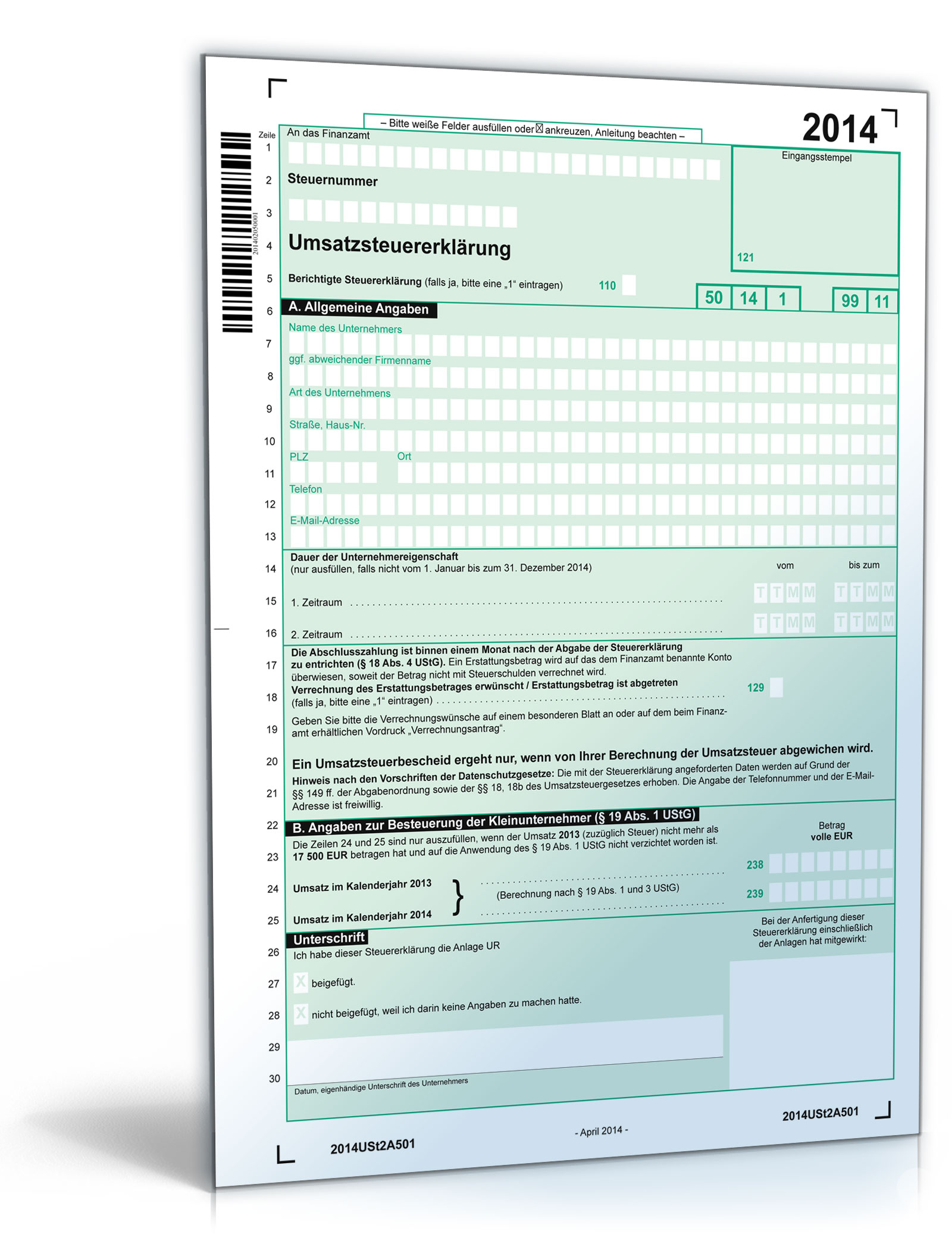 Umsatzsteuererklärung 2014 Dokument zum Download