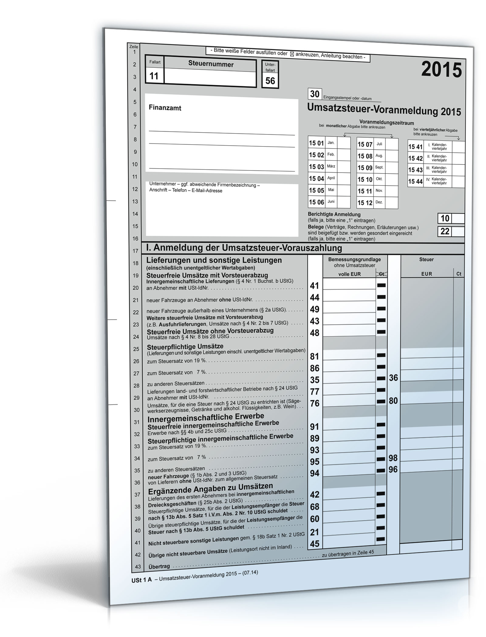 Umsatzsteuer-Voranmeldung 2015 Dokument zum Download