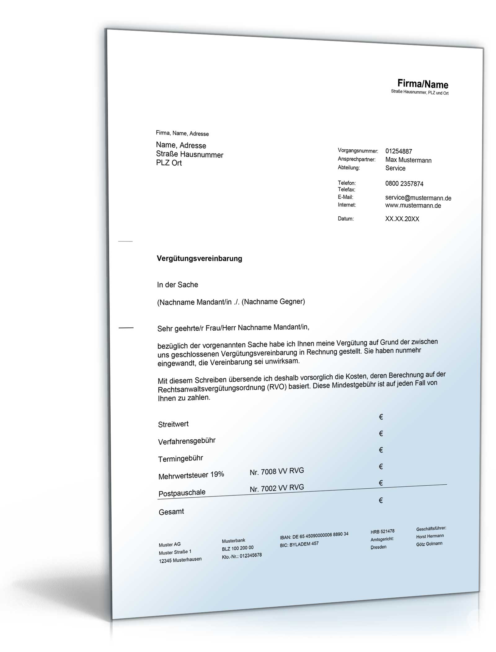 Aufschlüsselung von erbrachten Leistungen für Rechtsanwälte Dokument zum Download