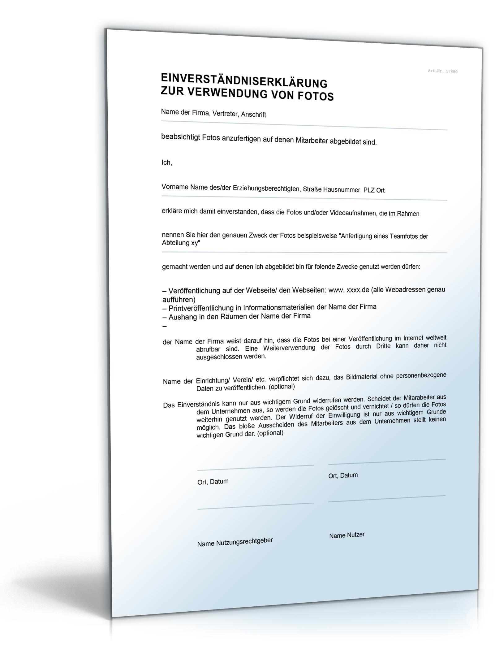 Einwilligung zur Verwendung von Mitarbeiterfotos Dokument zum Download