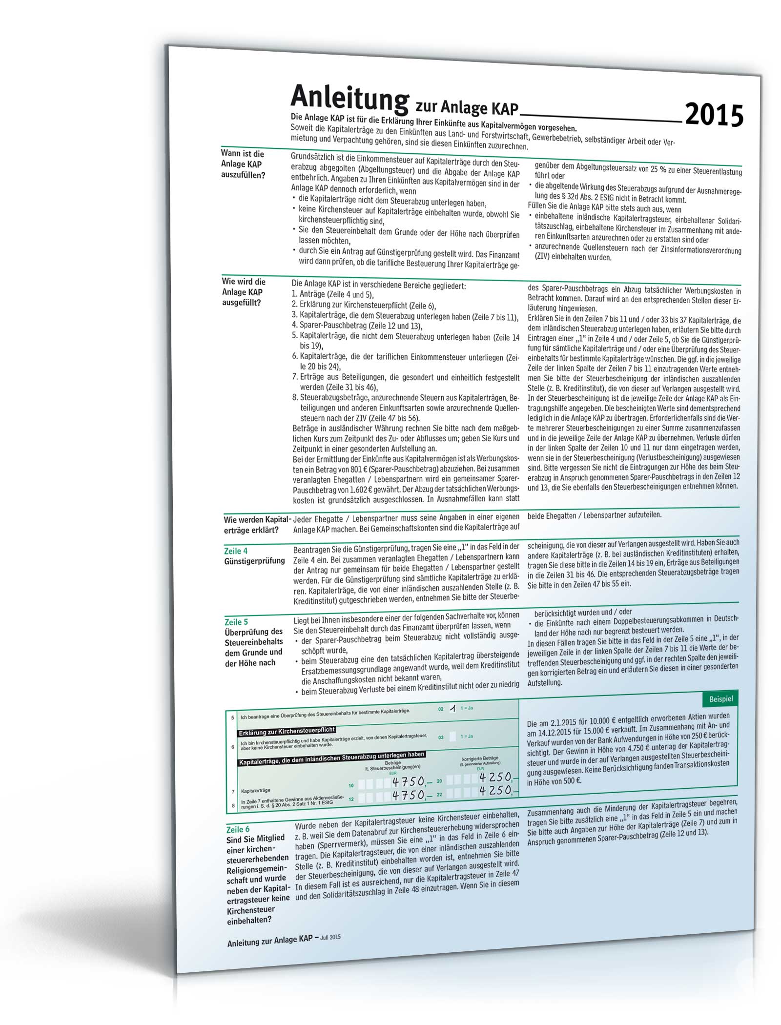 Anleitung Anlage KAP 2015 Dokument zum Download