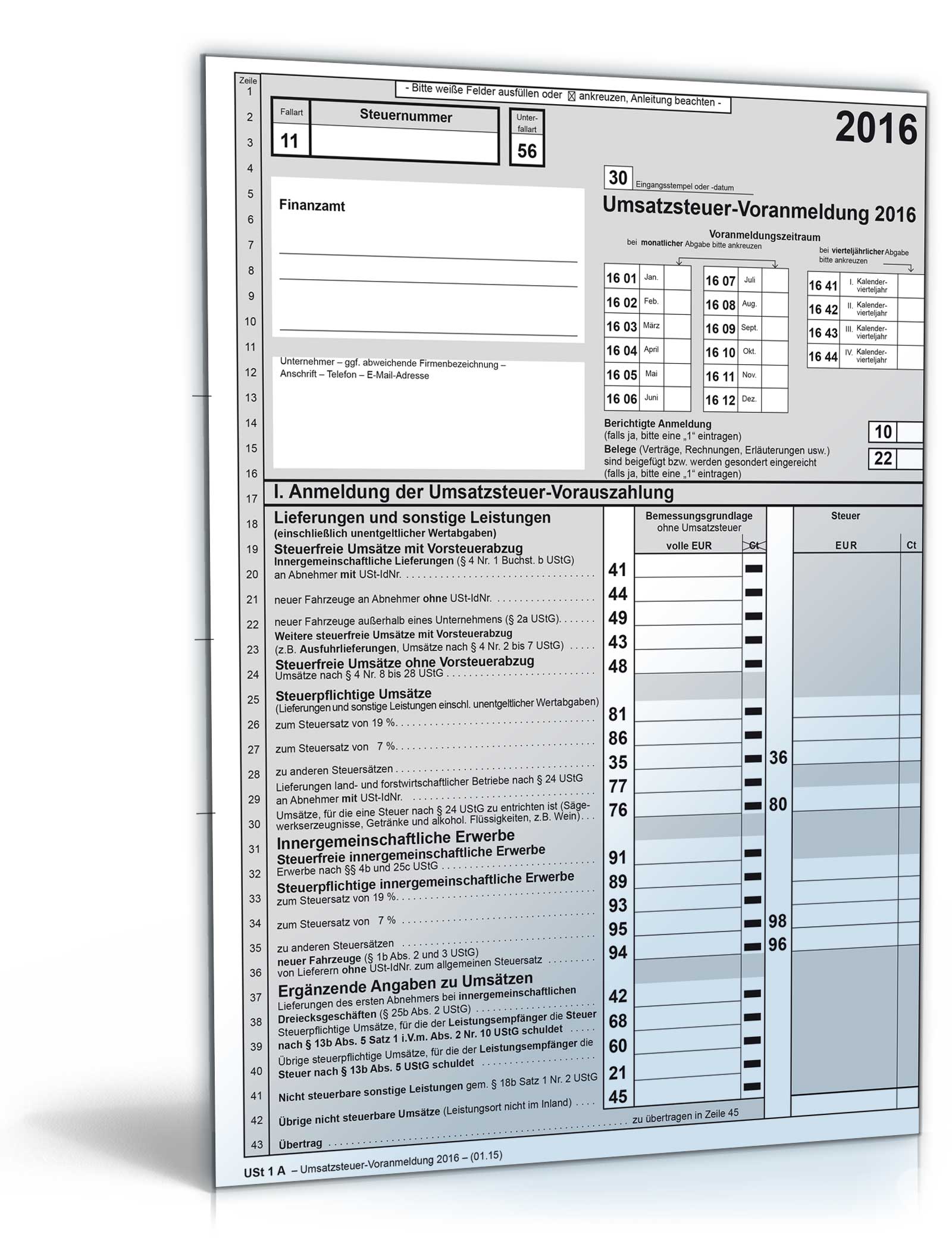 Umsatzsteuer-Voranmeldung 2016 Dokument zum Download