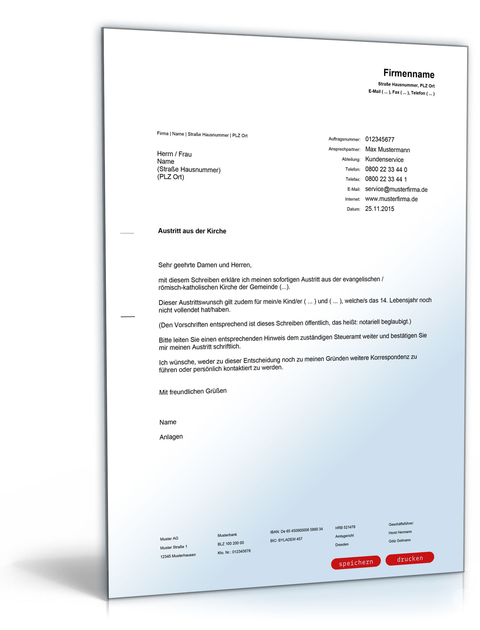 Antrag Kirchenaustritt Brandenburg Dokument zum Download