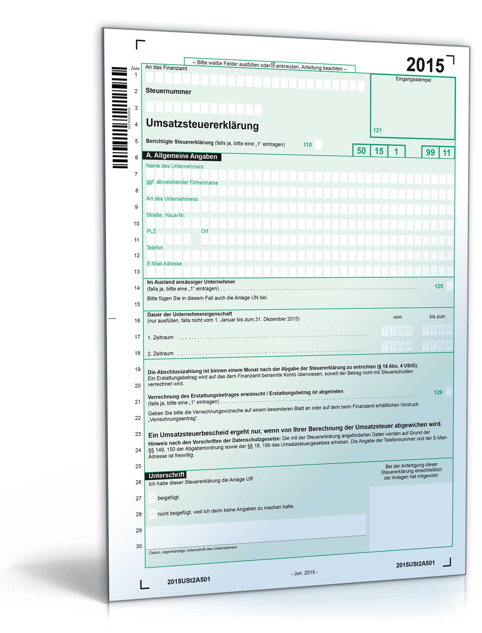 Umsatzsteuererklärung 2015 Dokument zum Download