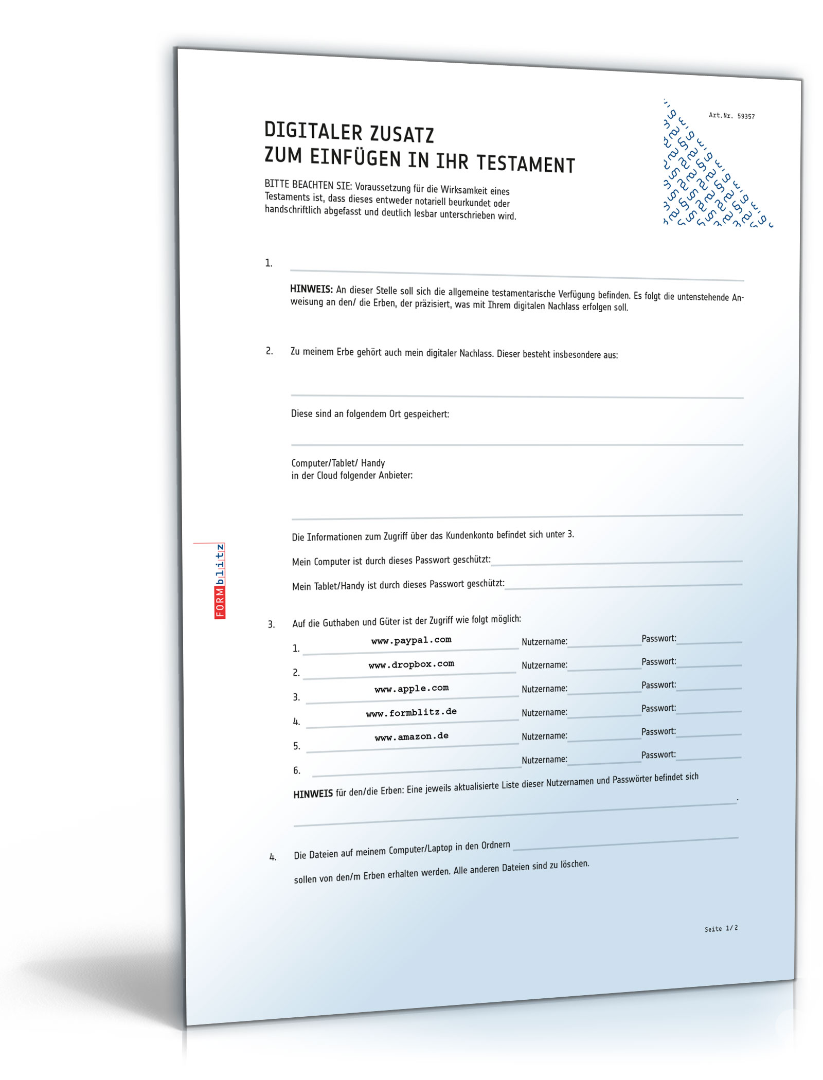 Regelung digitaler Nachlass Dokument zum Download