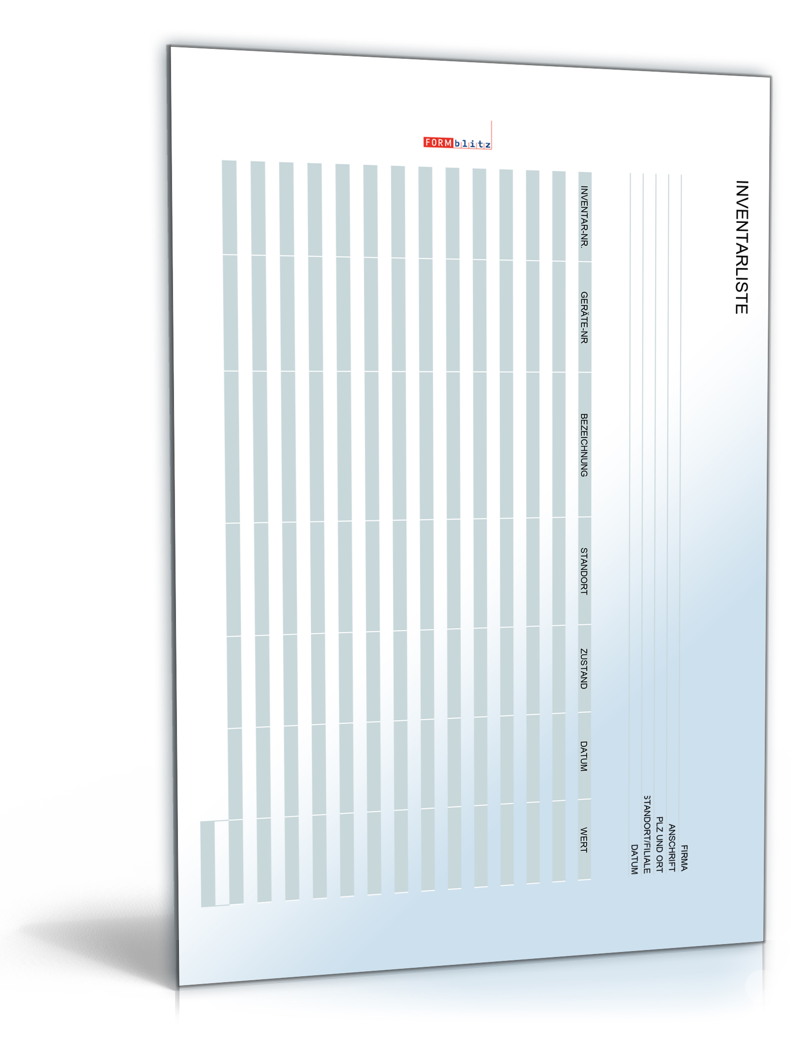 Inventarliste Büro Dokument zum Download