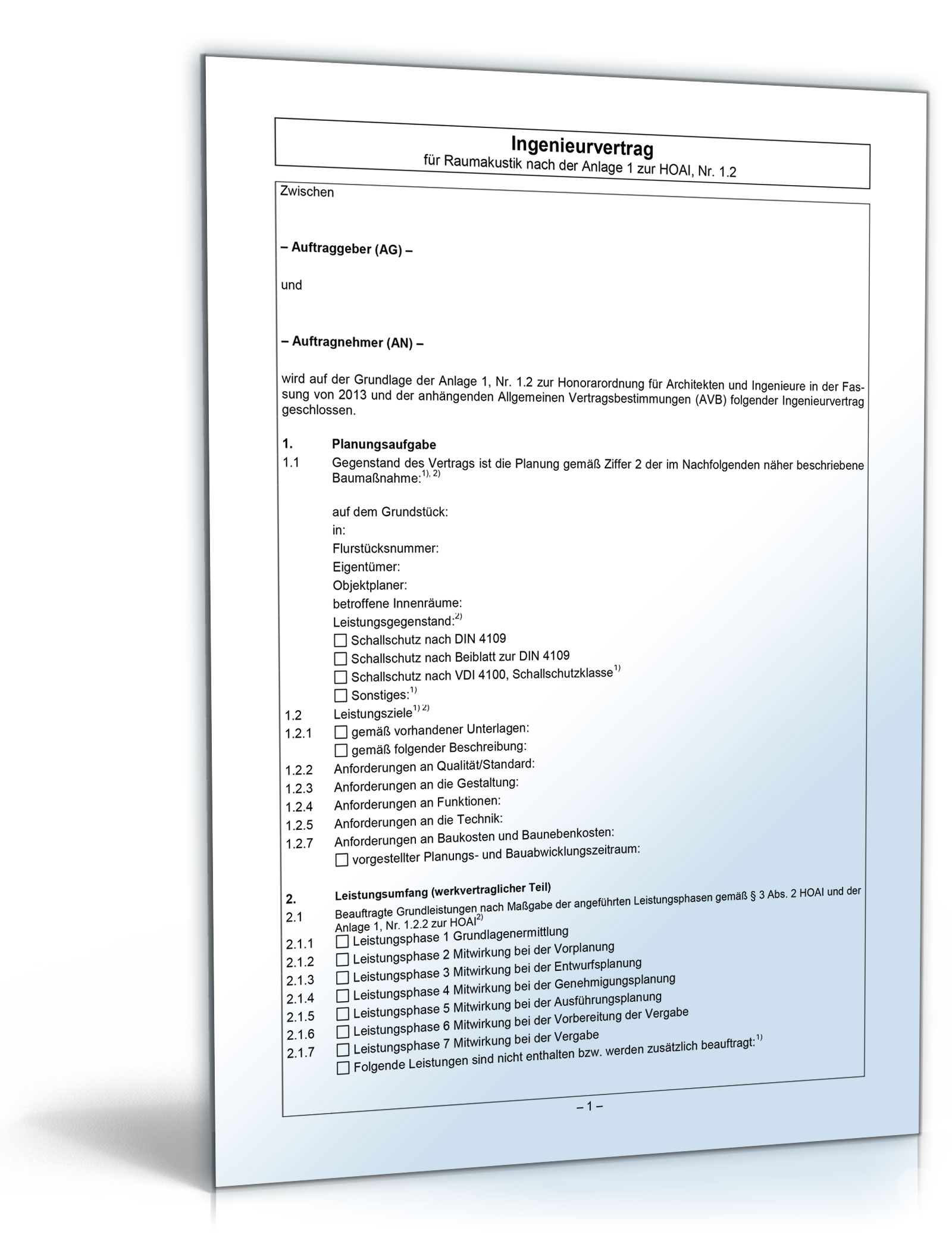 Ingenieurvertrag Raumakustik Dokument zum Download