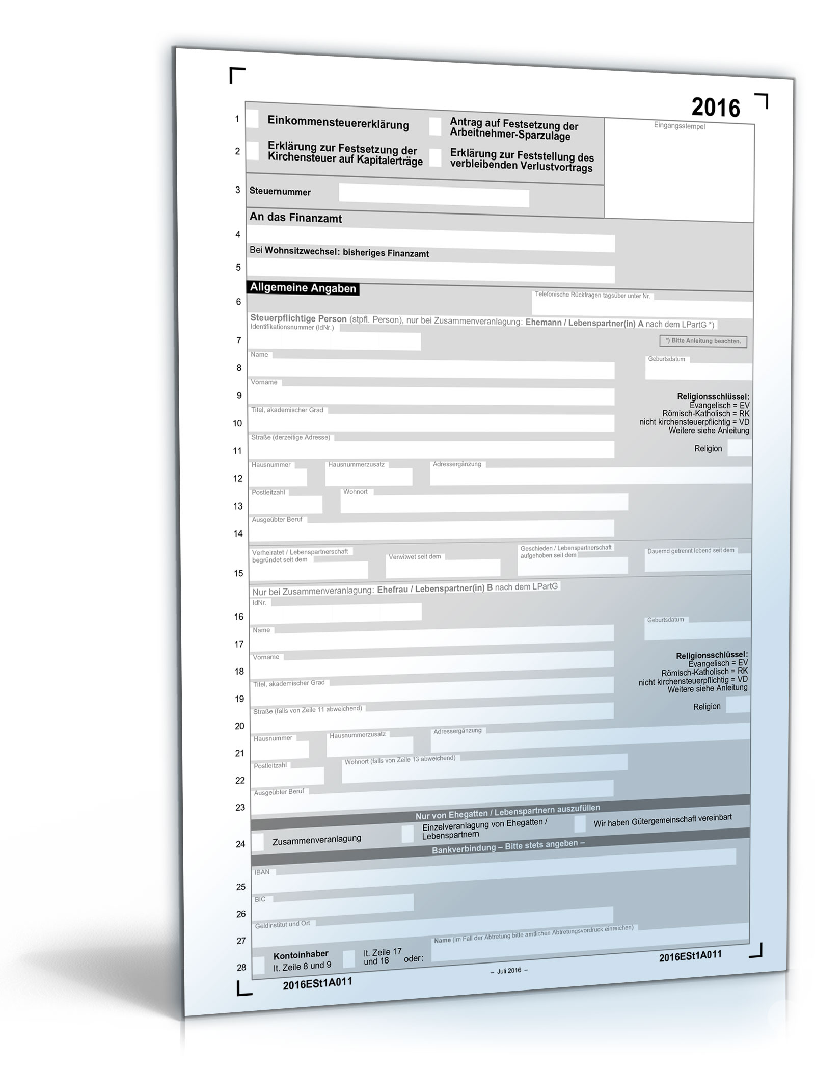 Einkommensteuererklärung 2016 Dokument zum Download