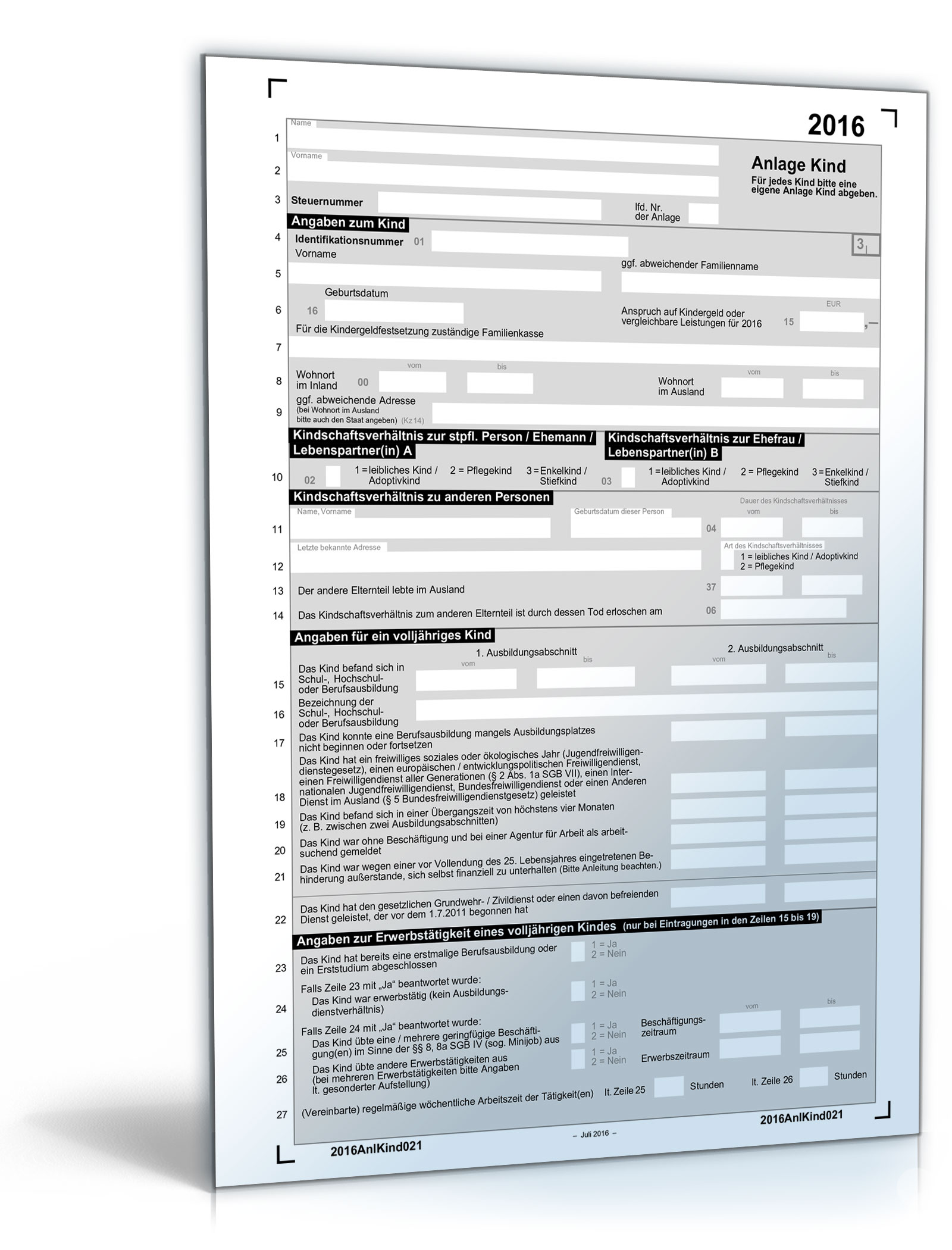 Anlage Kind 2016 Dokument zum Download