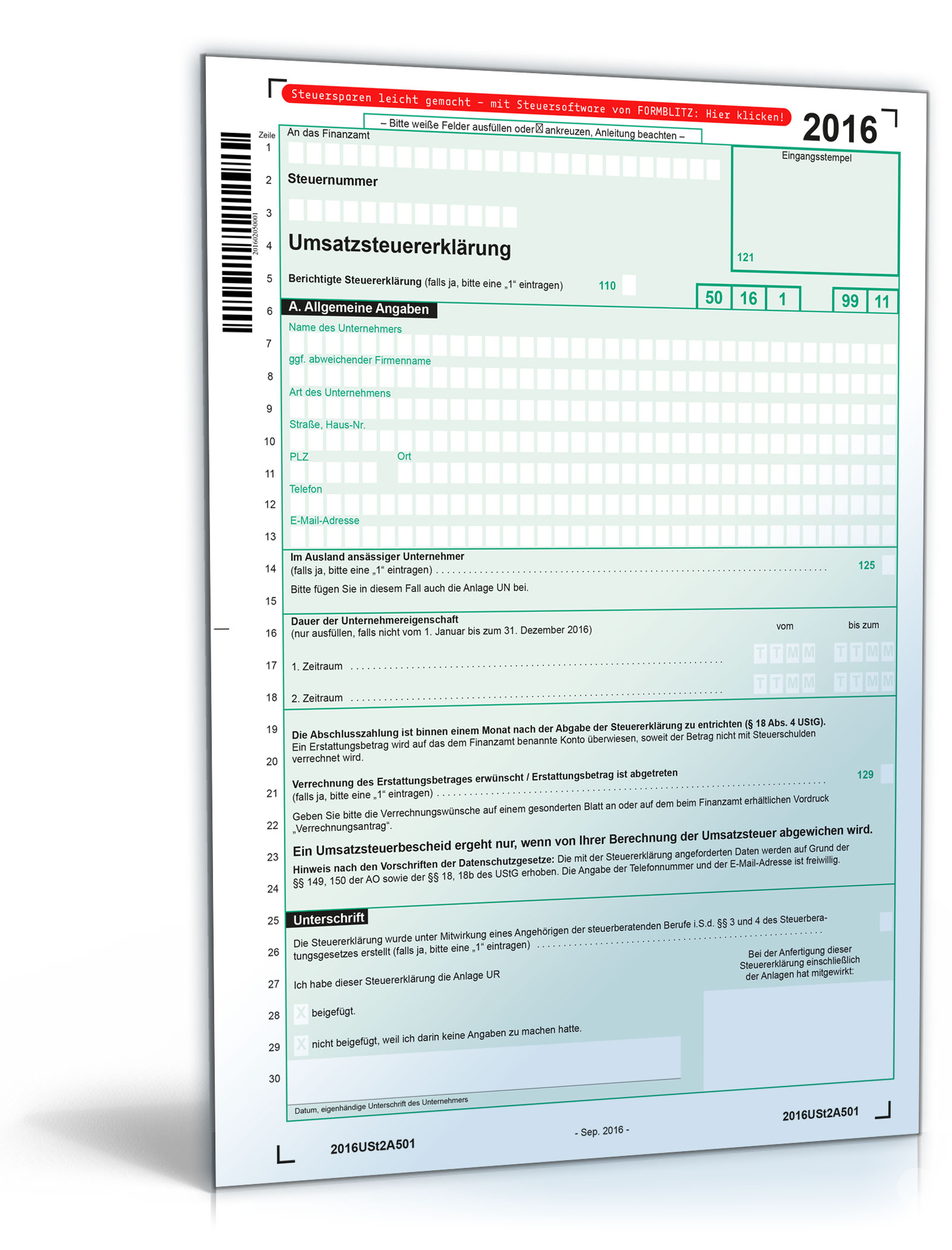Umsatzsteuererklärung 2016 Dokument zum Download