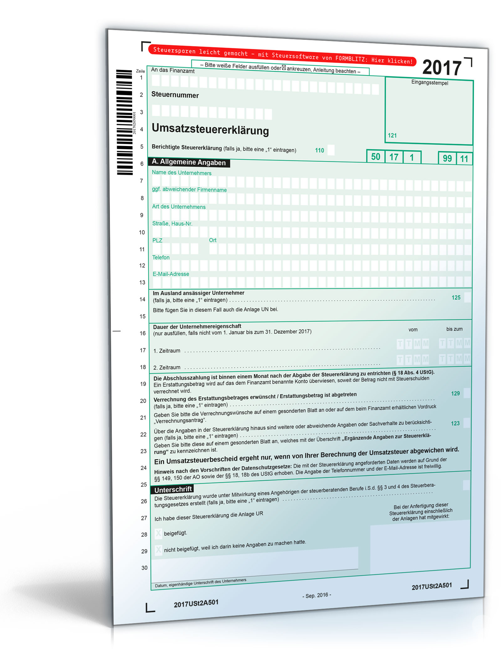 Umsatzsteuererklärung 2017 Dokument zum Download