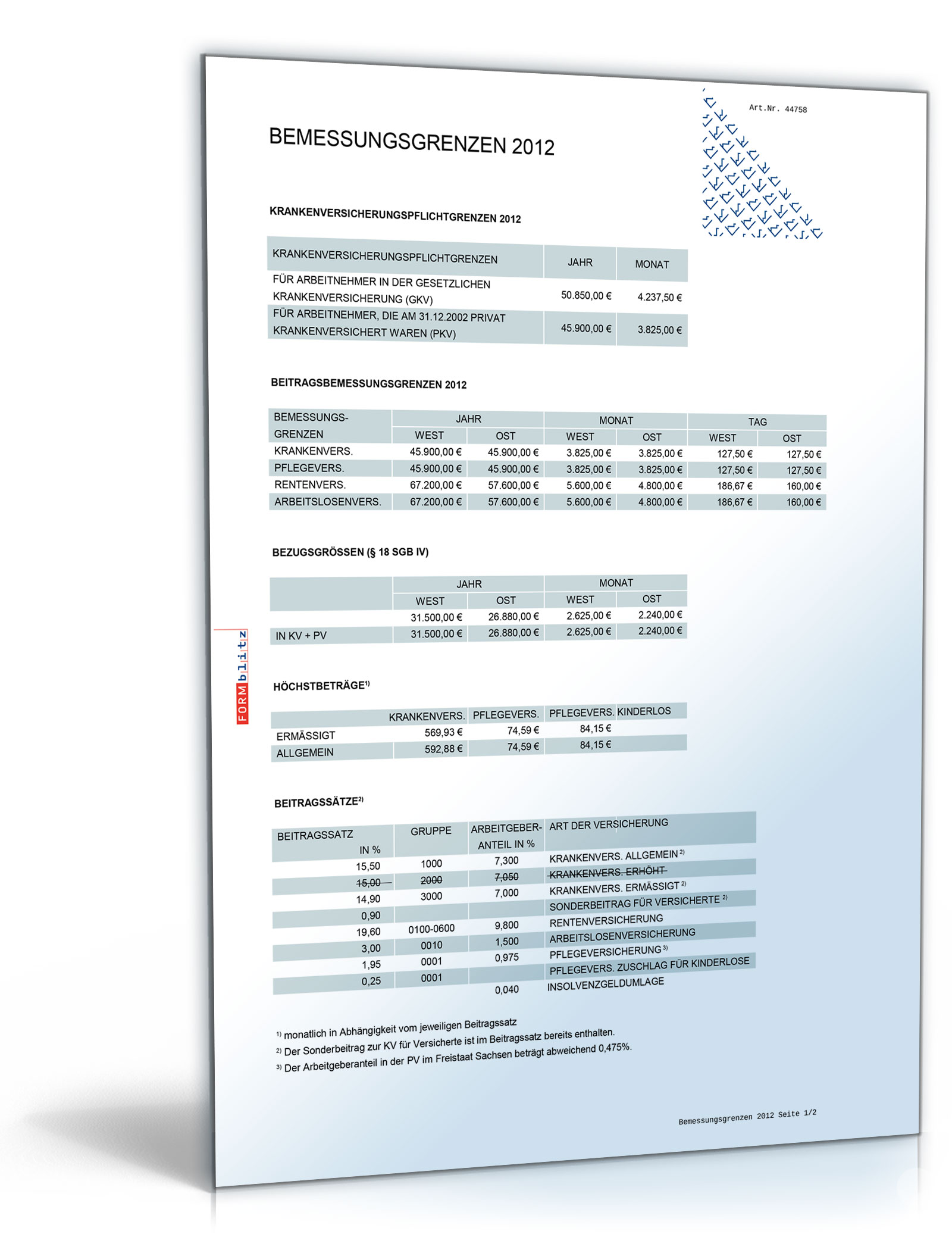 FORMBLITZ-Tabelle 2010/2012 - Sammlung diverser Pauschalsätze Dokument zum Download