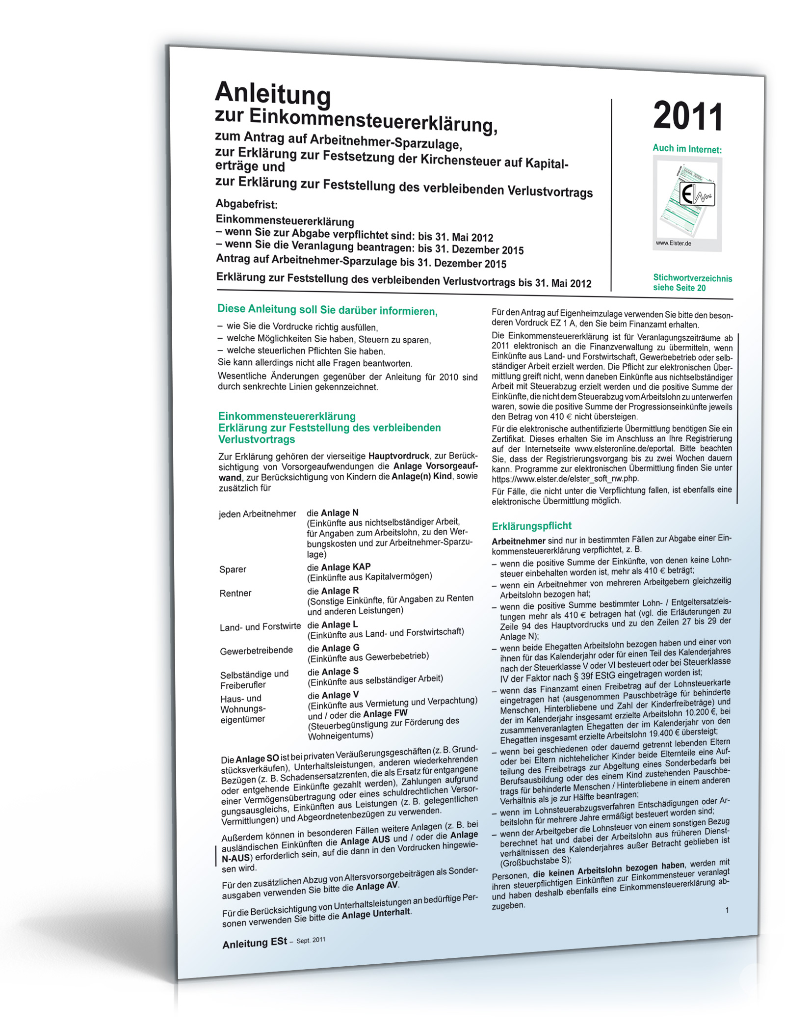 Anleitung zur Einkommensteuererklärung 2011 Dokument zum Download