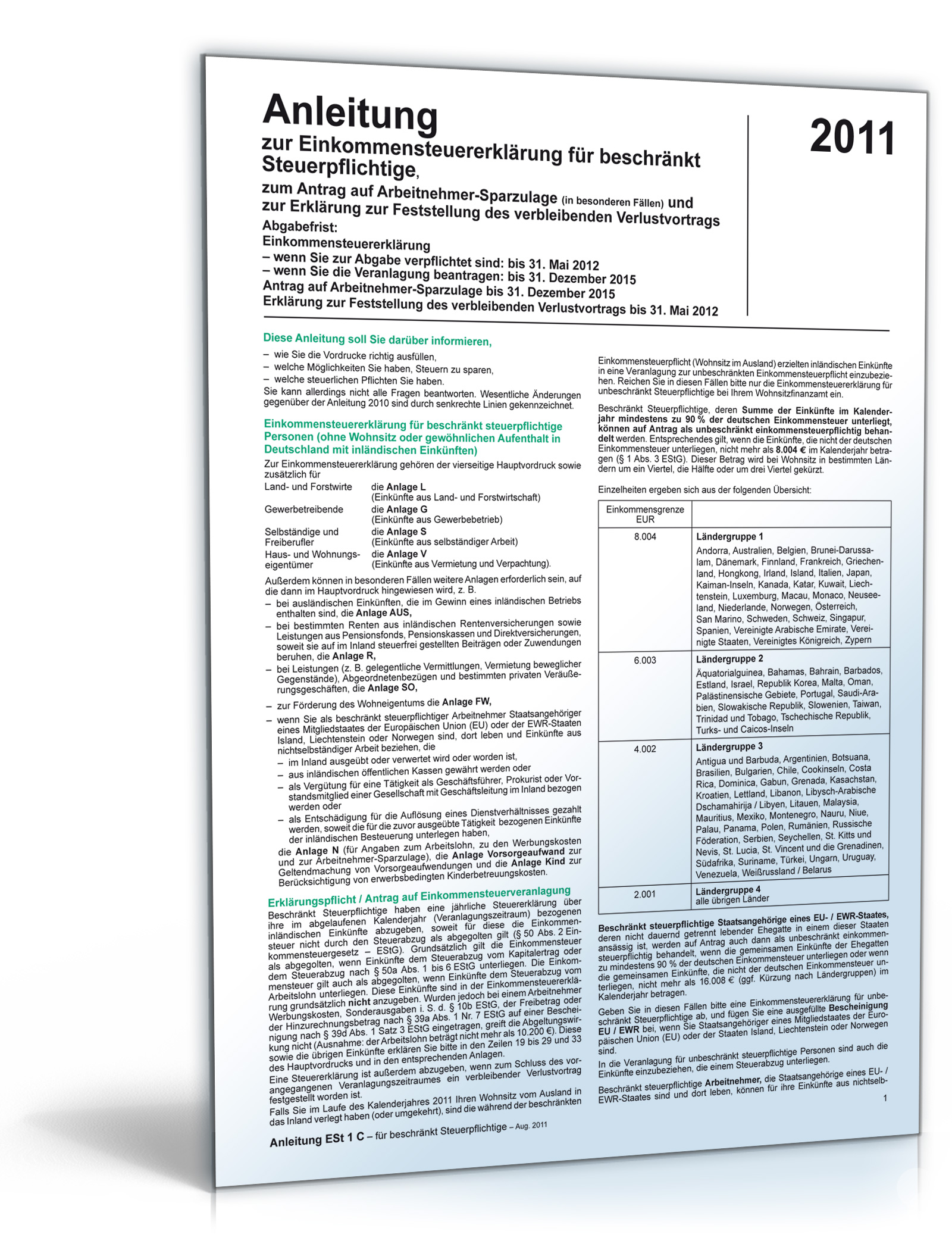 Anleitung zur Einkommensteuererklärung 2011 Dokument zum Download