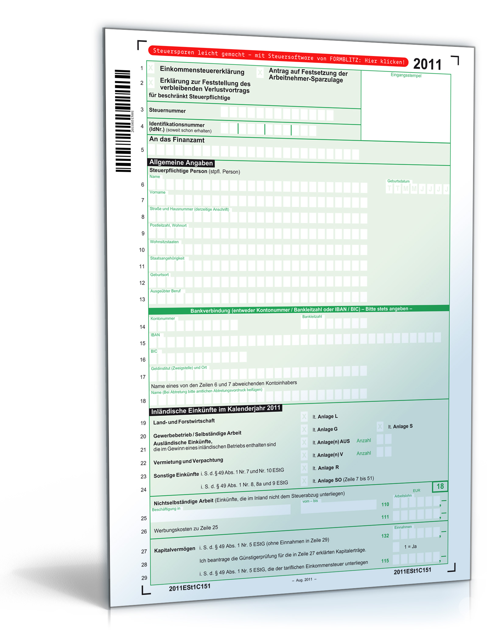 Einkommensteuererklärung 2011 Dokument zum Download