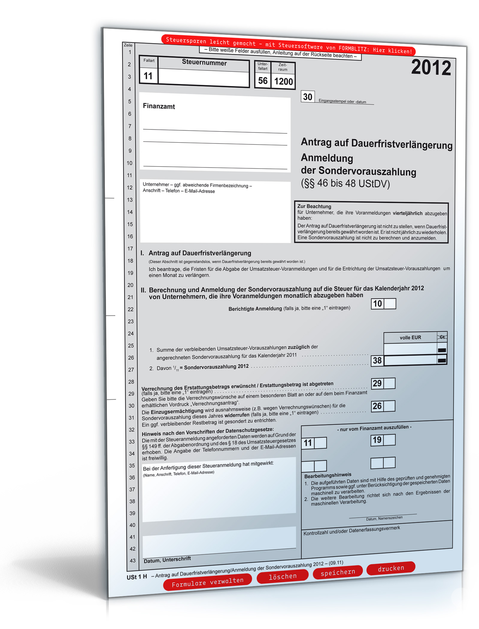 Antrag auf Dauerfristverlängerung 2012 Dokument zum Download