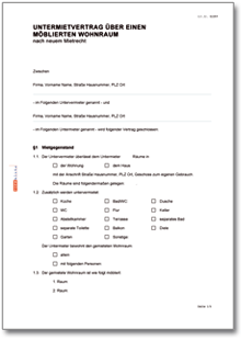 Untermietvertrag über möblierten Wohnraum Dokument zum Download