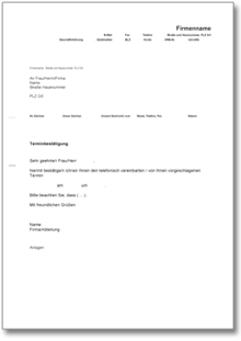 Terminbestätigung Dokument zum Download