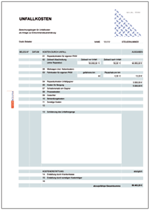 Rechentabelle: Werbungskosten Unfallkosten Dokument zum Download