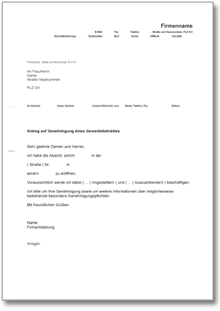 Antrag Auf Genehmigung Eines Gewerbebetriebes Ch Musterbrief Download