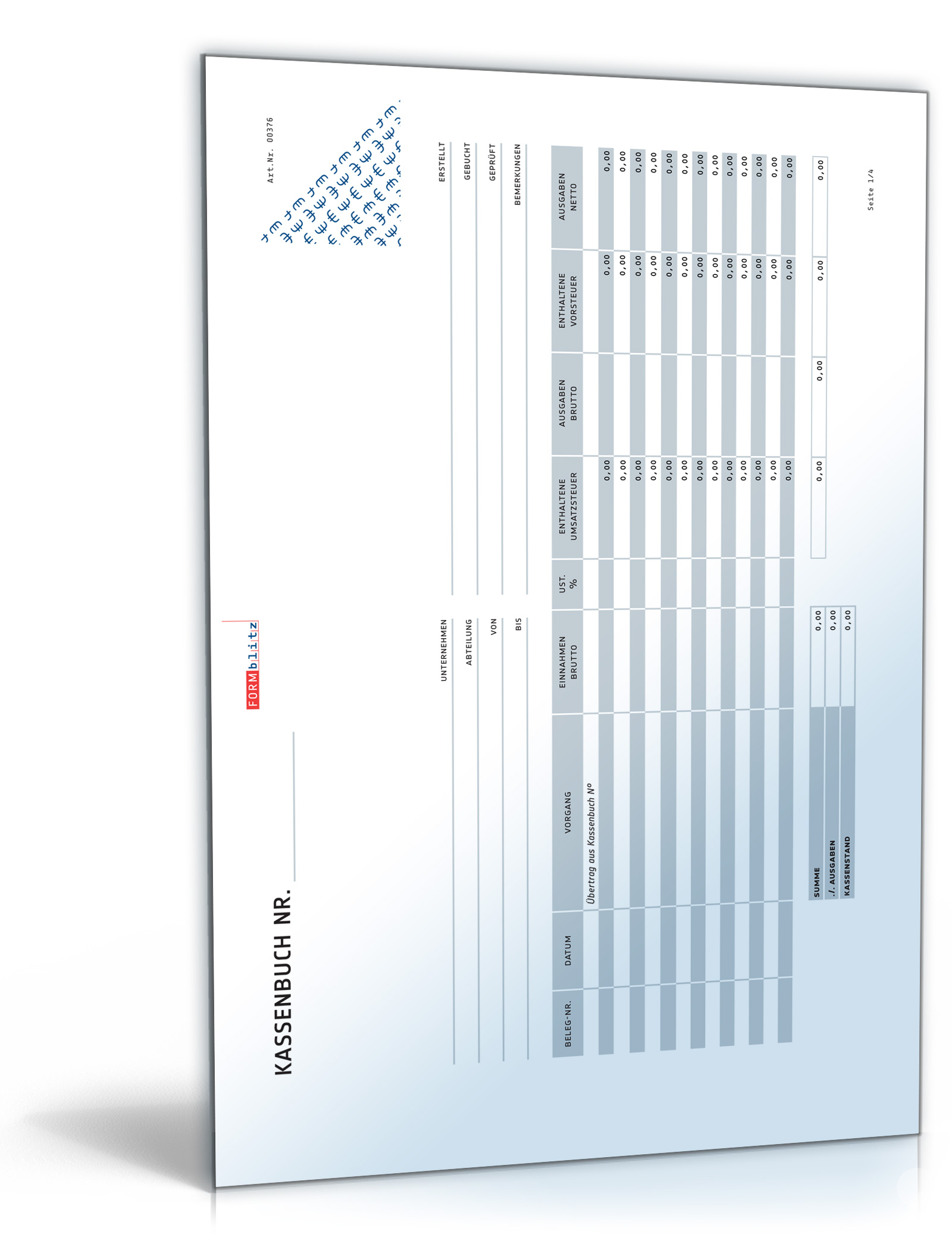 Kassenbuch Dokument zum Download