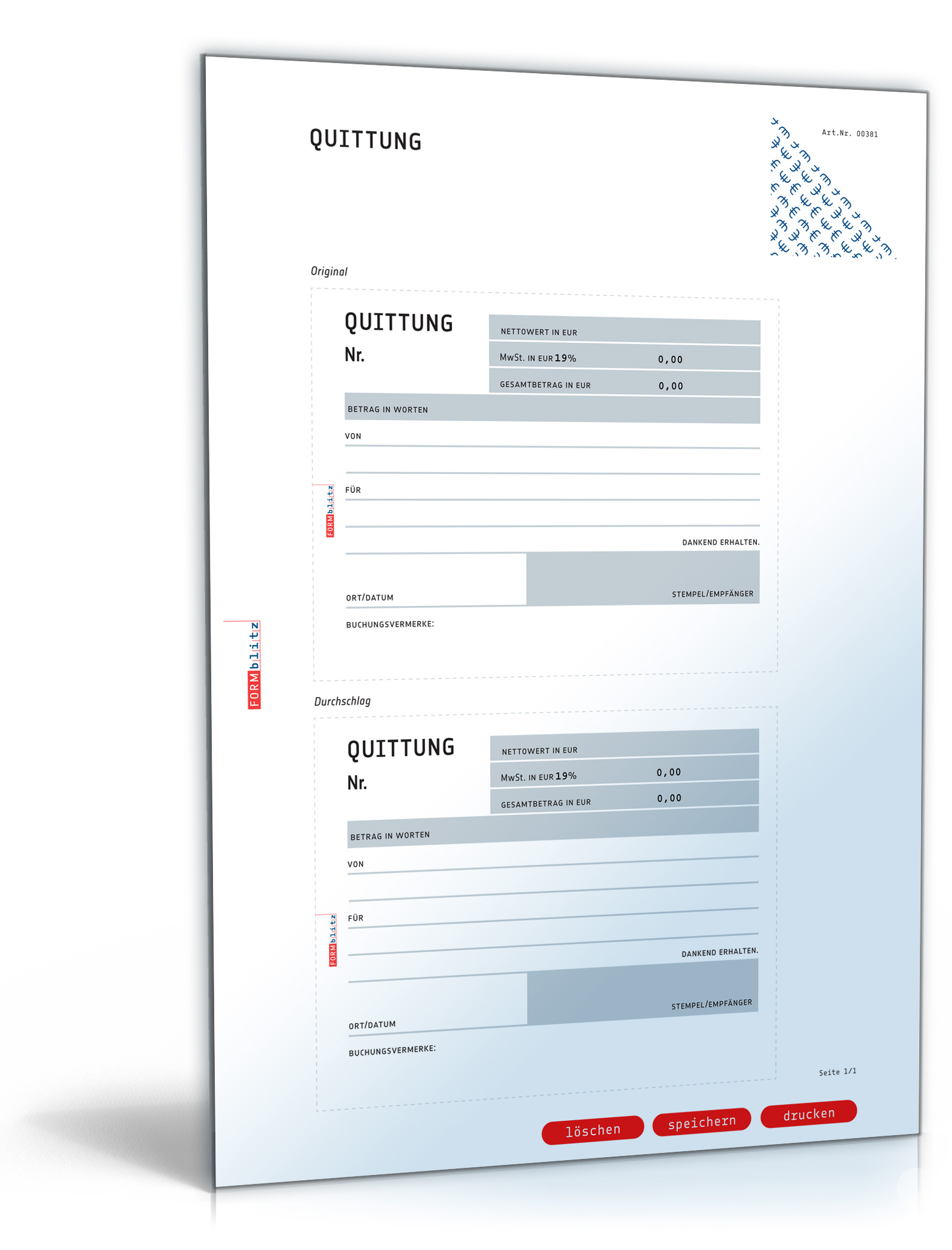 Quittung (Netto) Dokument zum Download