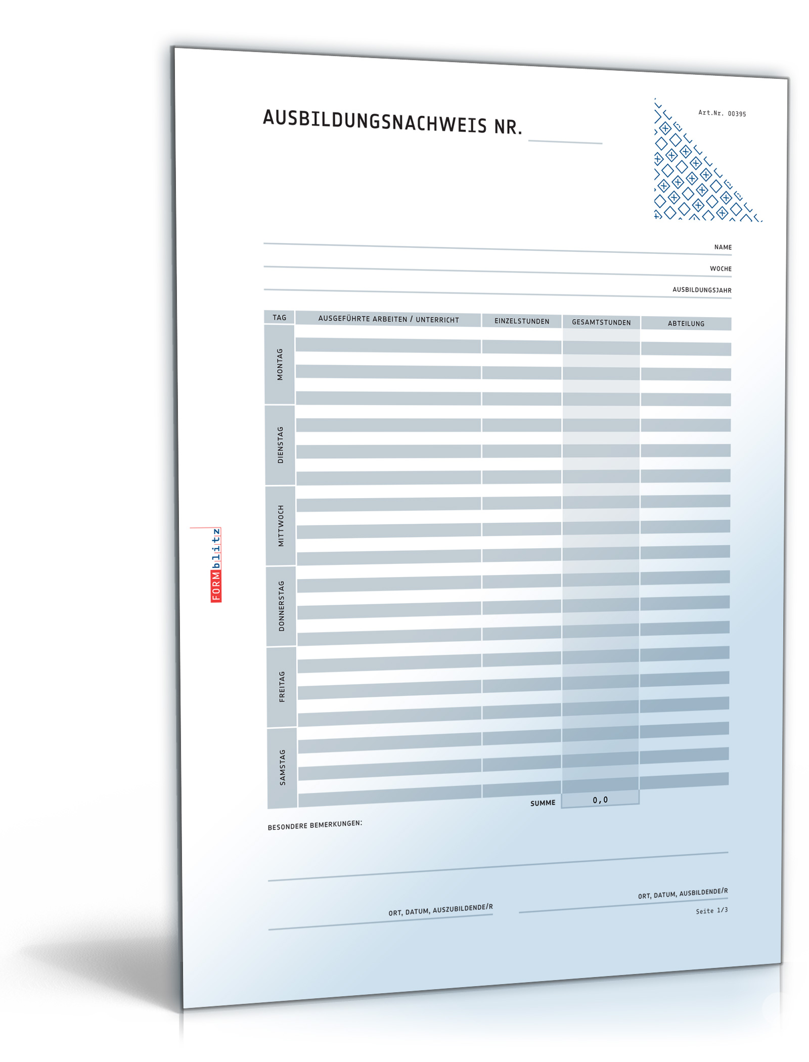 Ausbildungsnachweis Dokument zum Download