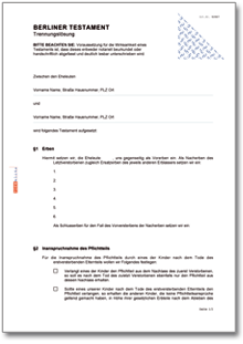 Berliner Testament (Trennungslösung) Dokument zum Download