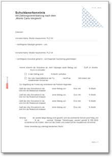 Schuldanerkenntnis mit Zahlungsvereinbarung (Monte-Carlo-Vergleich) Dokument zum Download