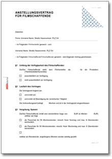 Anstellungsvertrag für Filmschaffende Dokument zum Download