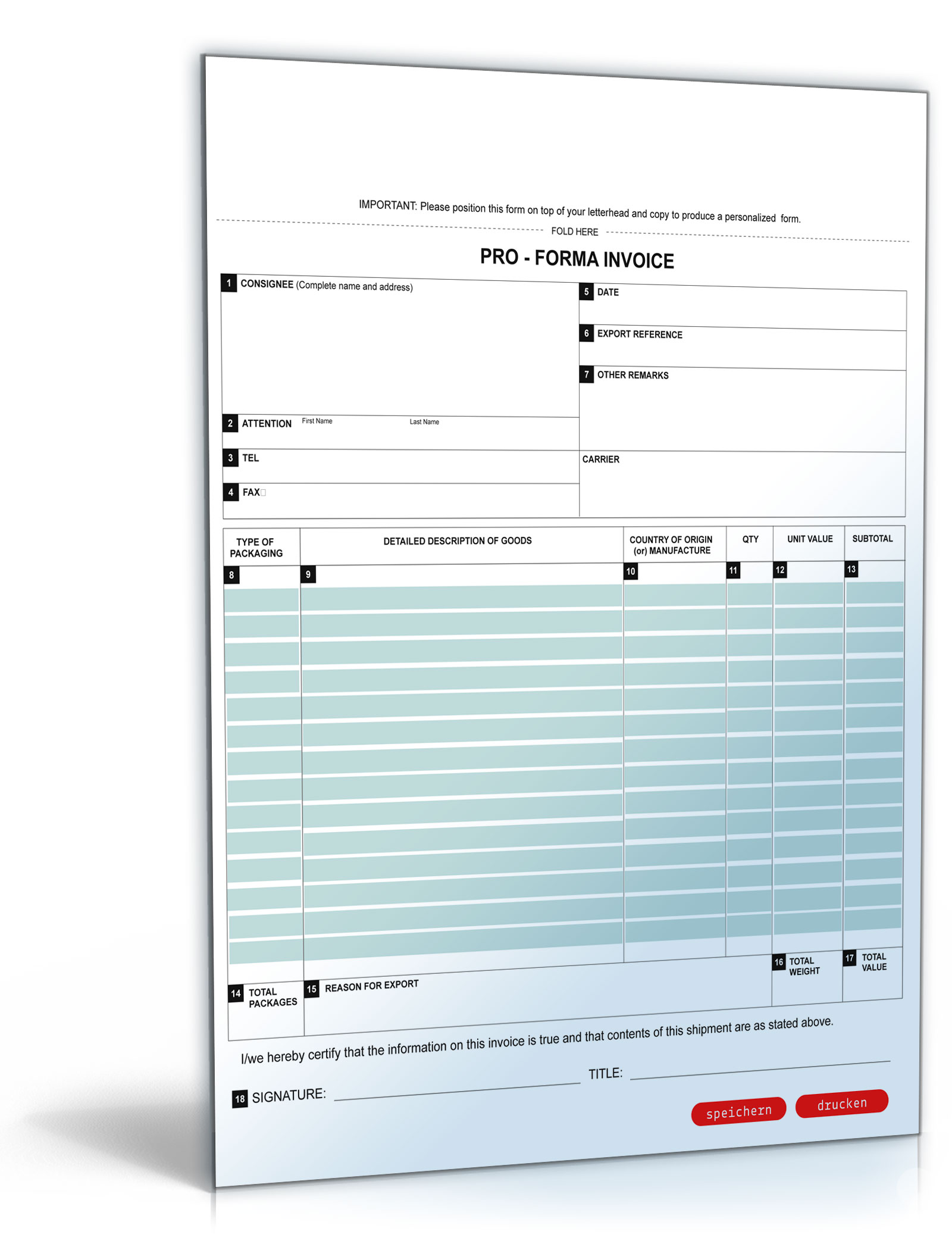 Pro-Forma-Rechnung / Pro Forma Invoice Dokument zum Download