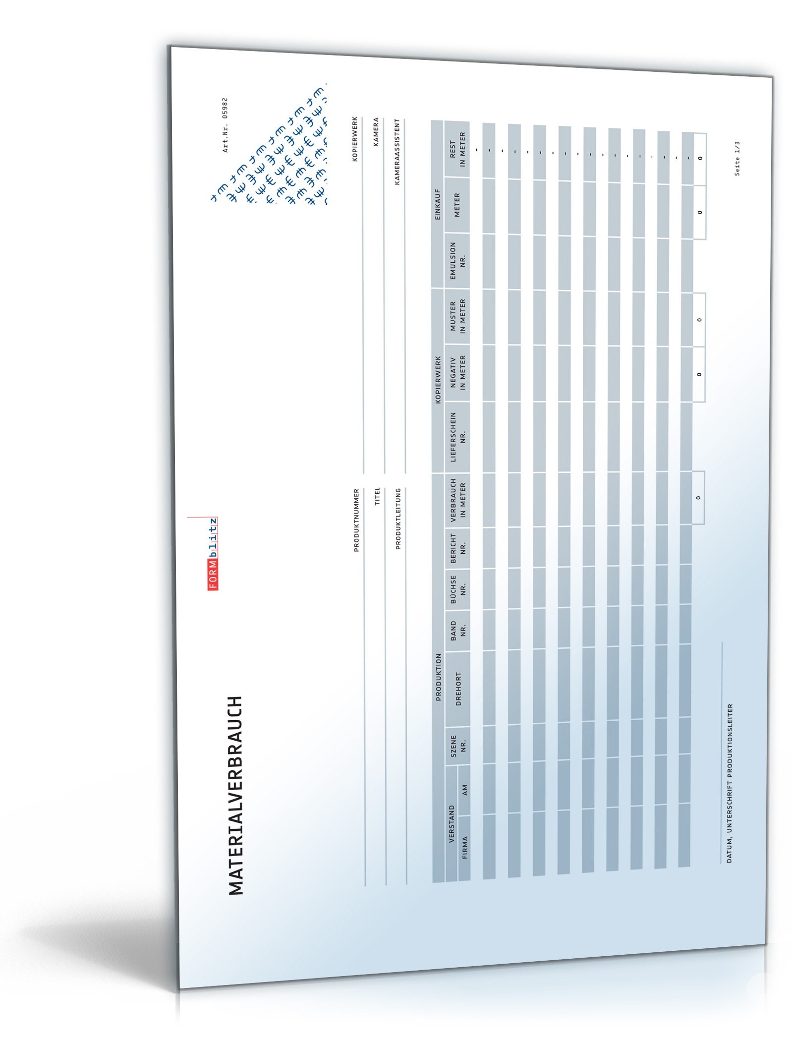 Materialverbrauch Dokument zum Download